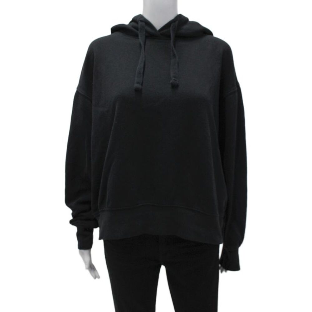 Zara Womens Pullover Hoodie High Neck Drawstring Cotton Black Size S